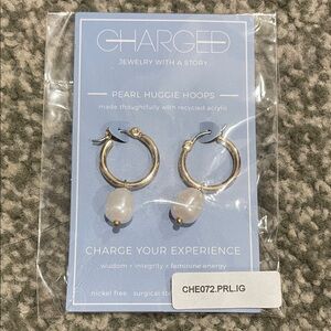 Gold and White Pearl Huggie Hoops